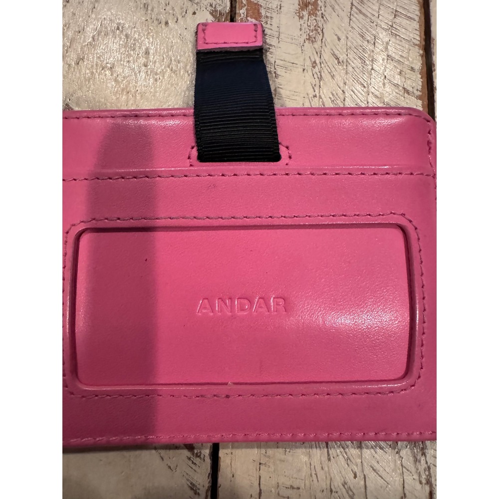 Andar Pink Leather Card Holder Wallet ID Window Pull Tab Slim Minimalist